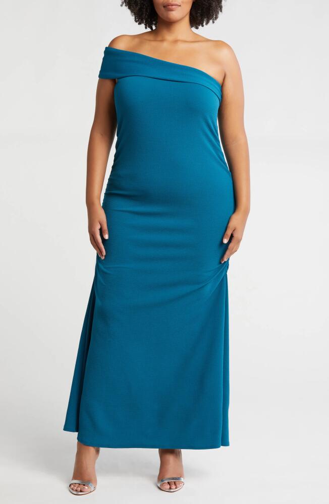 24seven Comfort Apparel One-Shoulder Maxi Dress in Teal Cover