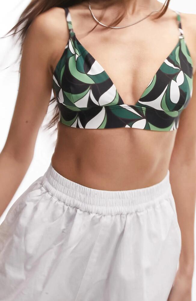 Topshop Abstract Print Triangle Bikini Top in Green Multi Cover