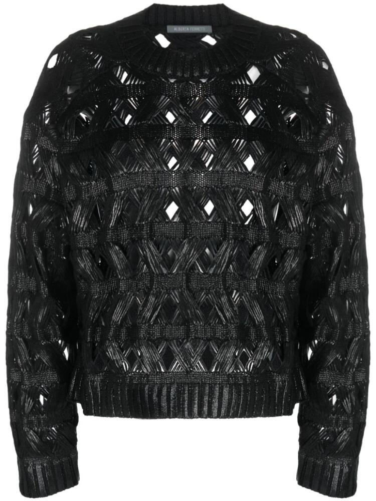 Alberta Ferretti open-knit crew-neck jumper - Black Cover