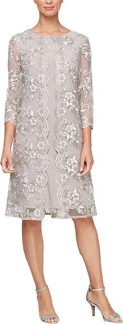 Alex Evenings Short Embroidered Mock Dress with Illusion Sleeves (Taupe) Women's Dress Cover