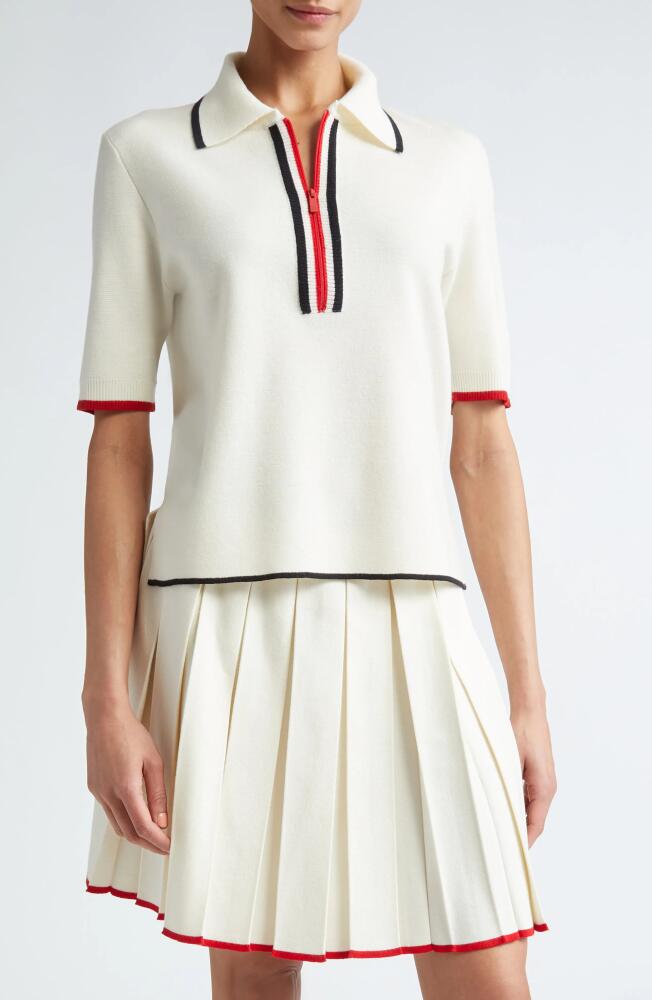 Thom Browne Milano Stitch Zip-Up Polo in White Cover