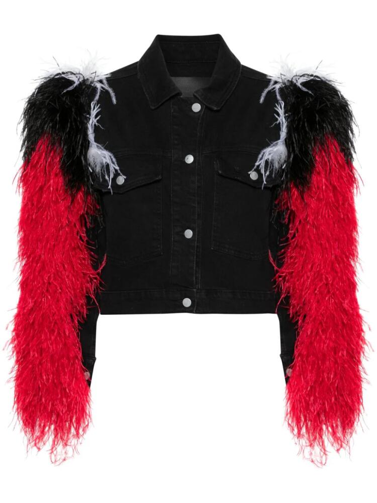 Loulou feather-detail denim jacket - Black Cover