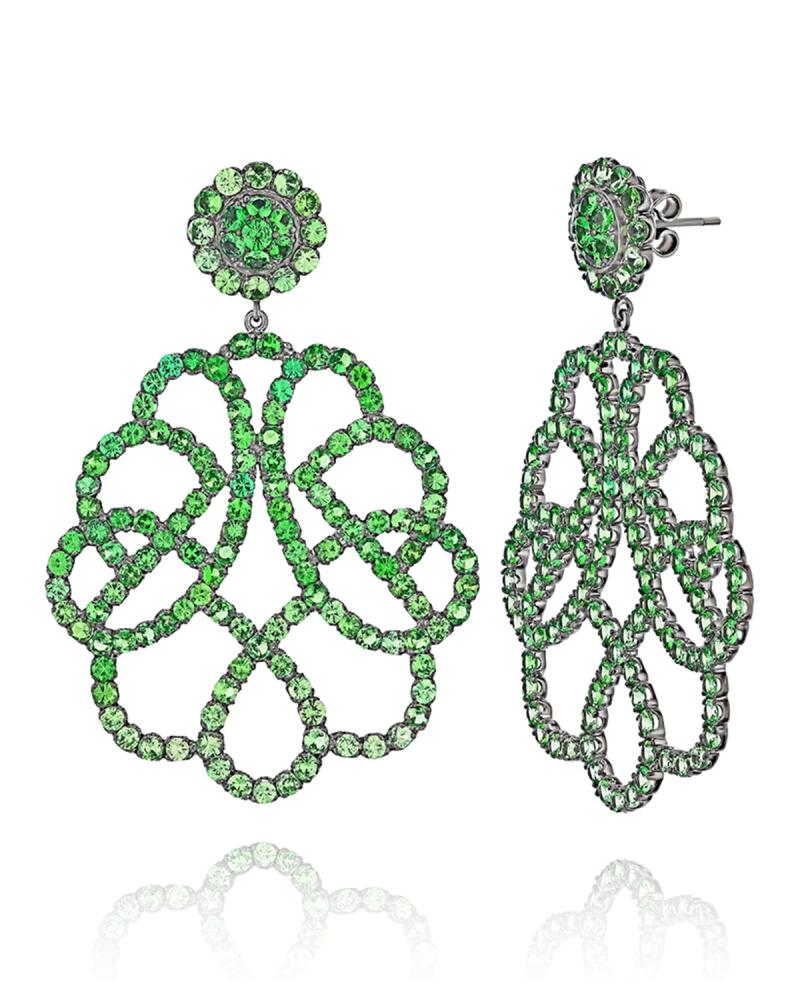 Alexander Laut 18k White Gold Tsavorite Lattice Drop Earrings Cover