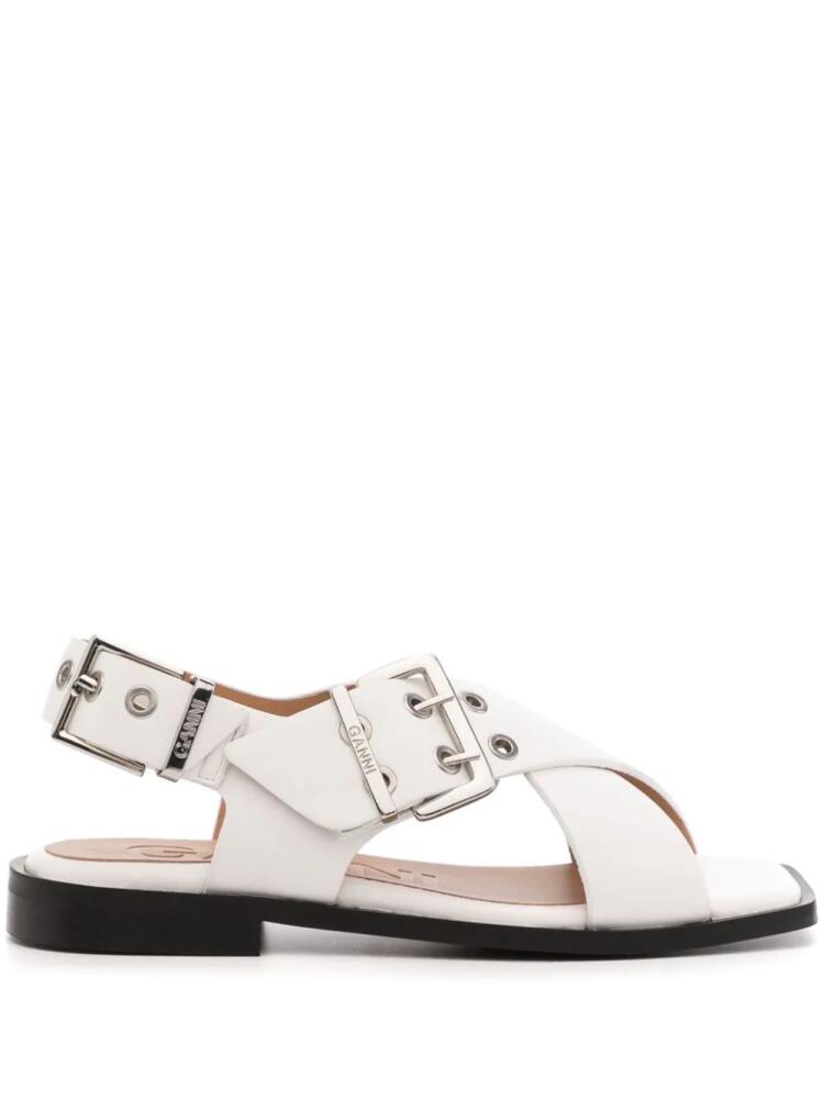 GANNI buckle-fastening crossover sandals - White Cover