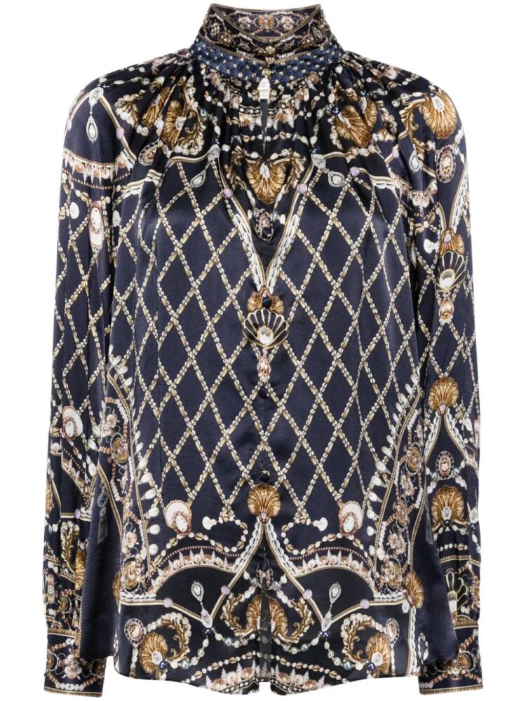 Camilla graphic-print silk shirt - Blue Cover