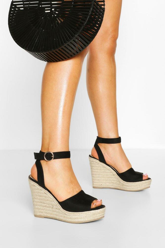 boohoo Womens Peep Toe Espadrille Wedges - Black Cover