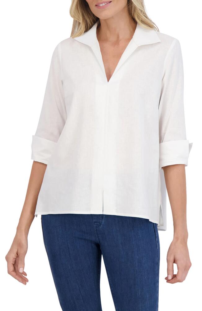 Foxcroft Agnes Linen Blend Top in White Cover