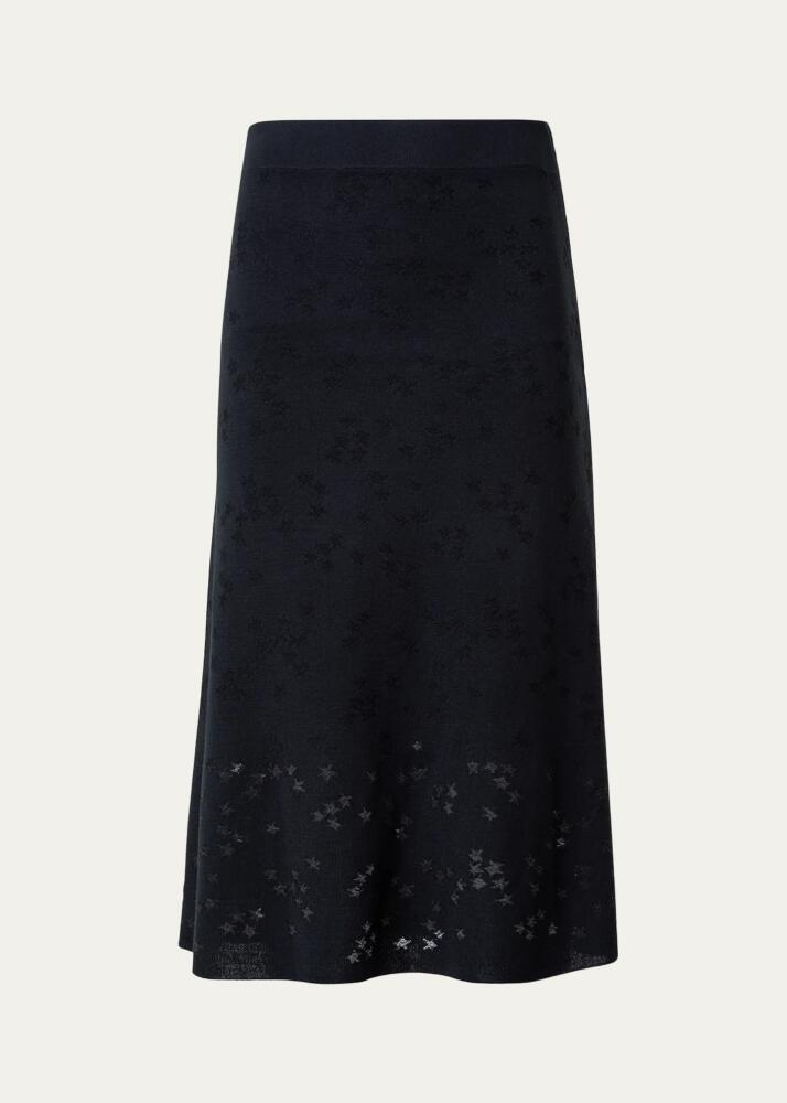 Akris Wool-Silk Blend Knit Midi Skirt with Stars Intarsia Detail Cover