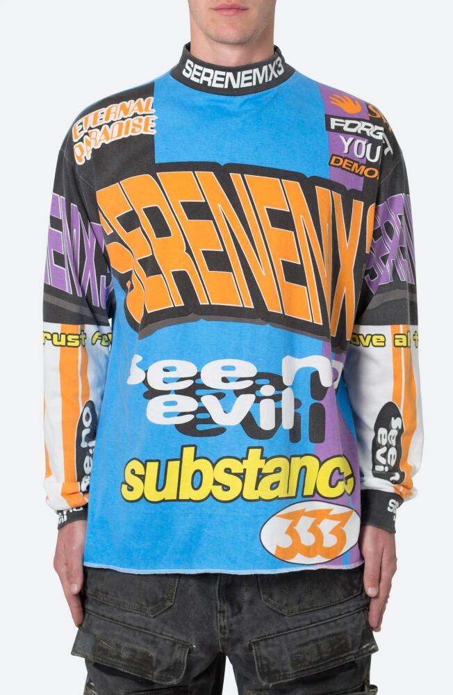 mnml Motocross Mock Neck Long Sleeve Graphic T-Shirt in Blue/Multi Cover