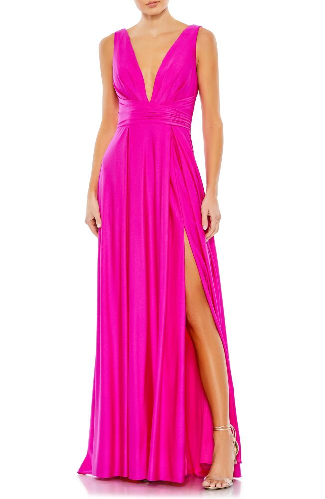 Ieena for Mac Duggal V-Neck Sleeveless Gown in Hot Pink Cover