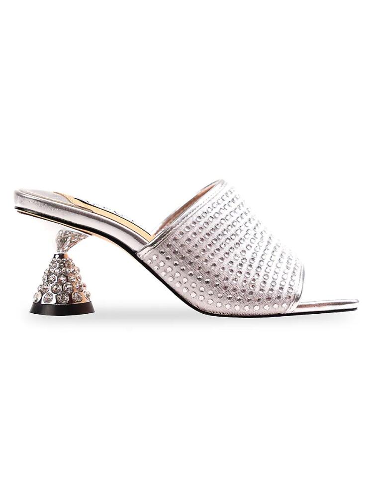 Lady Couture Women's Fireball Rhinestone Spool Heel Mules - Silver Cover