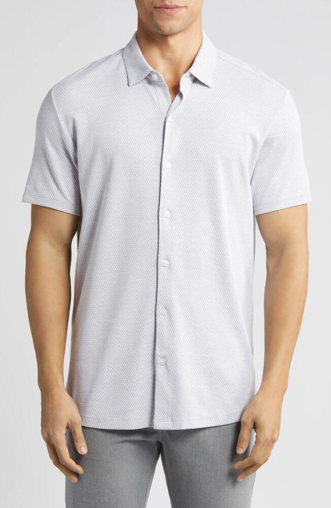 Robert Barakett Campbell Knit Short Sleeve Button-Up Shirt in Grey Cover