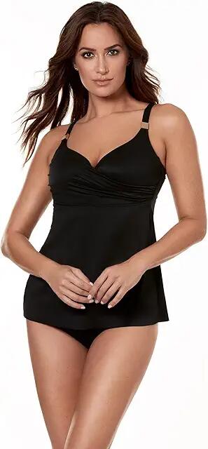 Miraclesuit Solid Surplice Tankini Top (Black) Women's Swimwear Cover