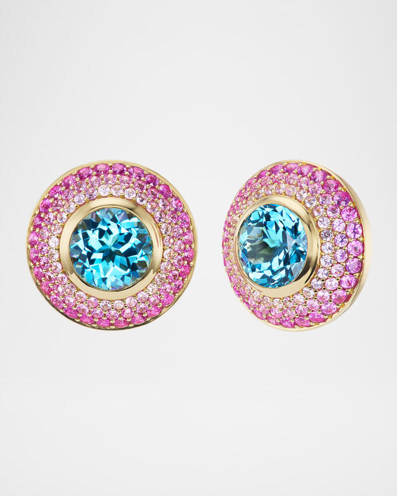 Emily P. Wheeler Ombre Sapphire and Topaz Button Stud Earrings in 18K Yellow Gold Cover