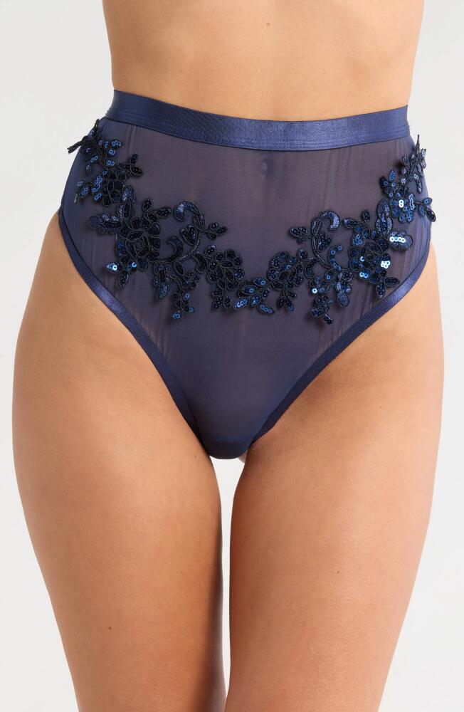 KILO BRAVA Floral Sequin High Waist Thong in Midnight Blue Cover