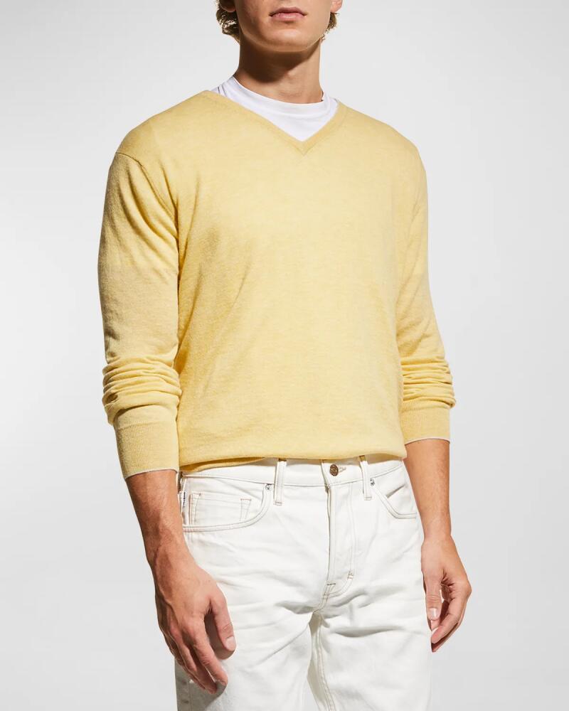 Neiman Marcus Men's Extra Lightweight Wool-Cashmere V-Neck Sweater Cover