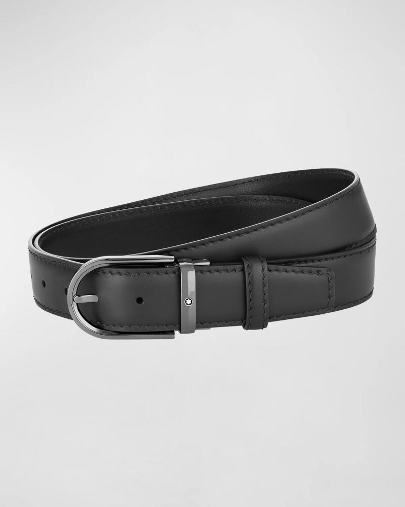 Montblanc Men's Round Buckle Leather Belt Cover