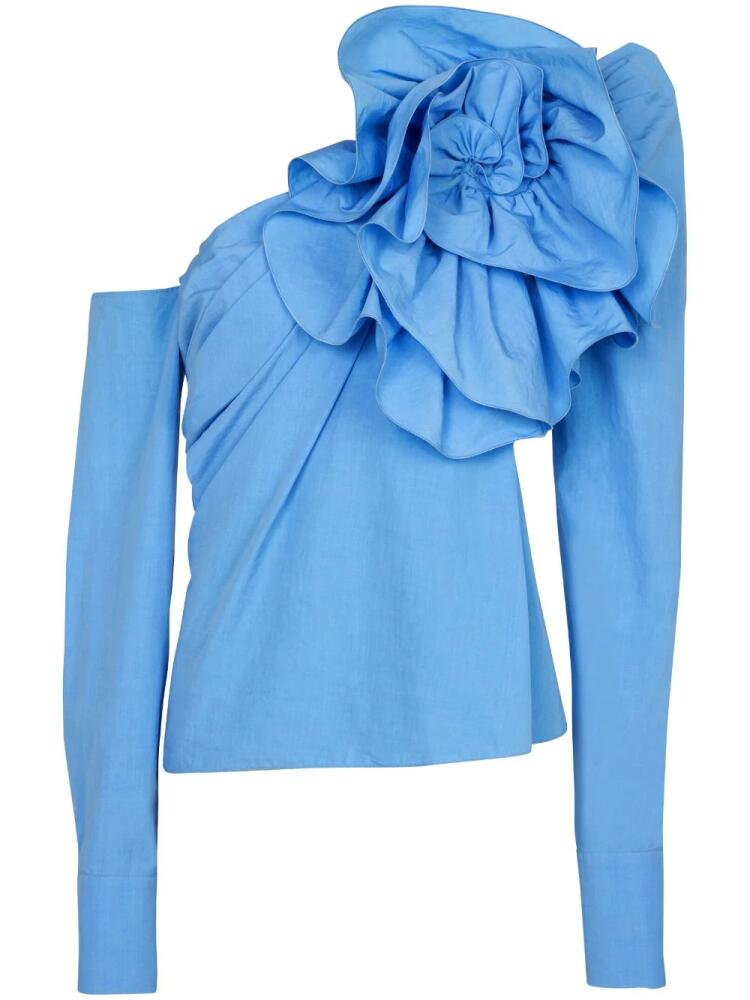 Balmain ruffle-detailed asymmetric blouse - Blue Cover