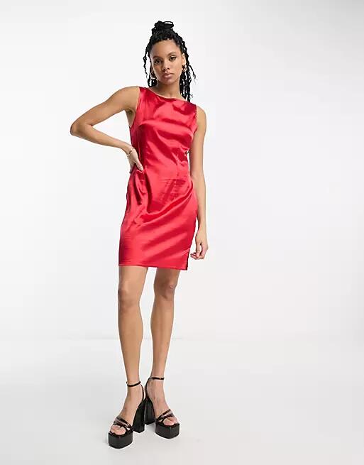 Urban Threads satin mini dress with slit in red Cover