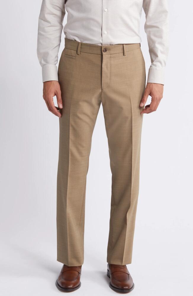 BOSS Genius Virgin Wool Blend Flat Front Dress Pants in Open Beige Cover