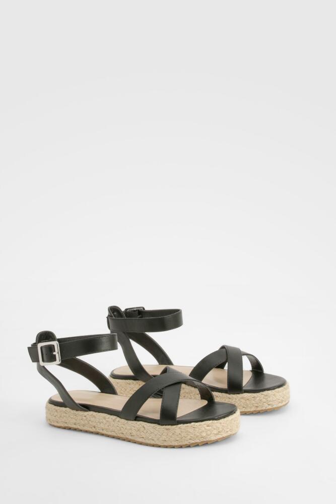 boohoo Womens Cross Over Flatform Espadrille Sandals - Black Cover