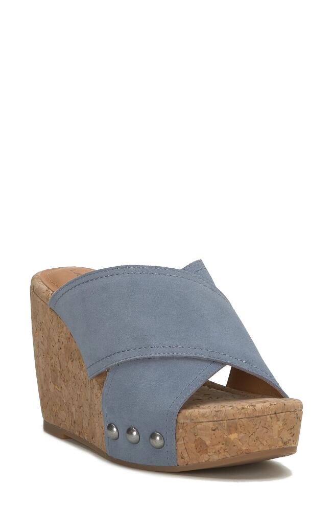 Lucky Brand Valmai Platform Wedge Slide Sandal in Nat Blue Oil Suede Cover