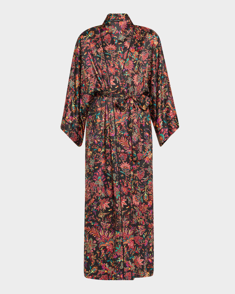 Natori Granada Long Floral-Print Charmeuse Robe Cover