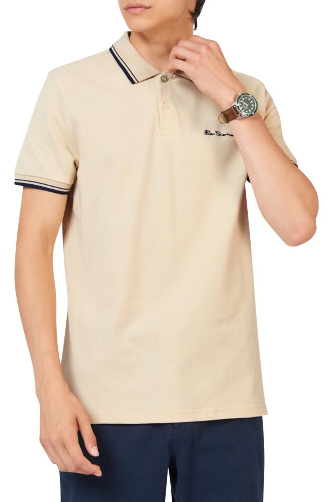 Ben Sherman Signature Tipped Organic Cotton Piqué Polo Shirt in Fog Cover