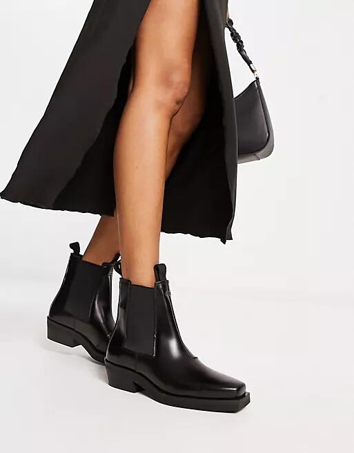 & Other Stories leather square toe western biker boots in black Cover