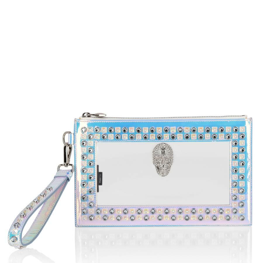 Philipp Plein Studded Transparent Clutch With Strap Cover