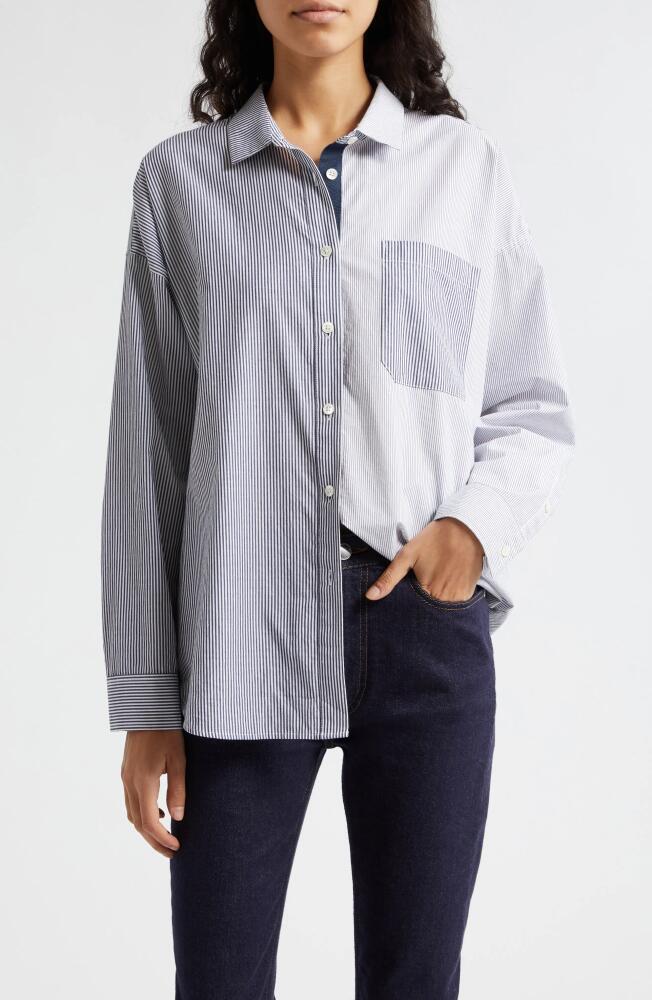 ATM Anthony Thomas Melillo Mixed Stripe Oversize Button-Up Shirt in Chalk /Ink Cover