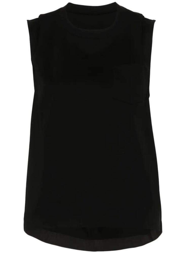 sacai pleat-detail cotton T-shirt - Black Cover