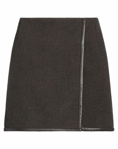 Golden Goose Woman Mini skirt Military green Virgin Wool, Ovine leather Cover