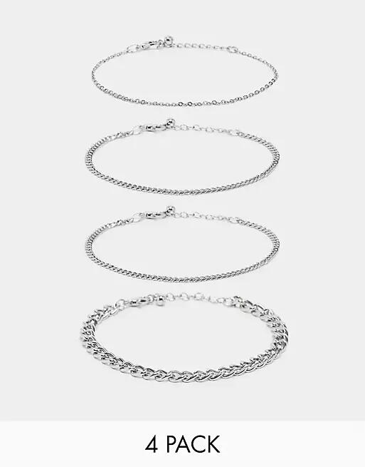 ASOS DESIGN 4 pack chain bracelet set in silver tone Cover