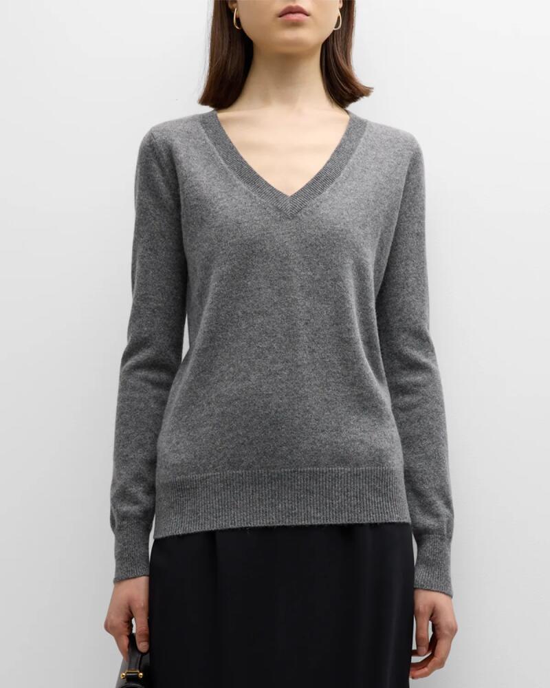 Neiman Marcus Cashmere Collection Cashmere Classic V-Neck Sweater Cover