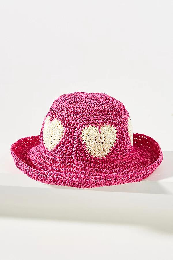 By Anthropologie Straw Heart Bucket Hat Cover