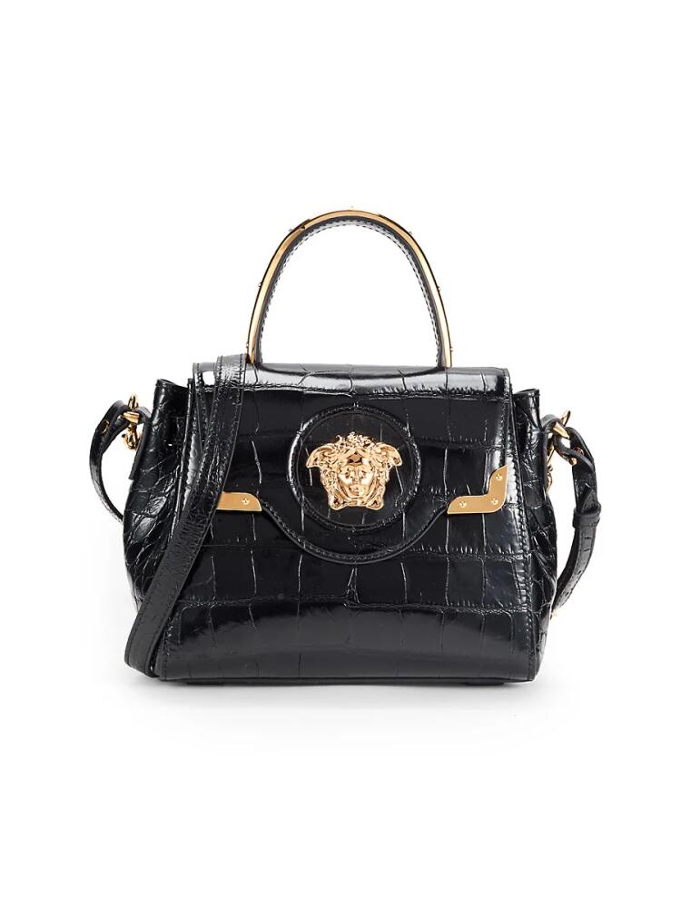 Versace Women's Embossed Leather Top Handle Bag - Black Cover