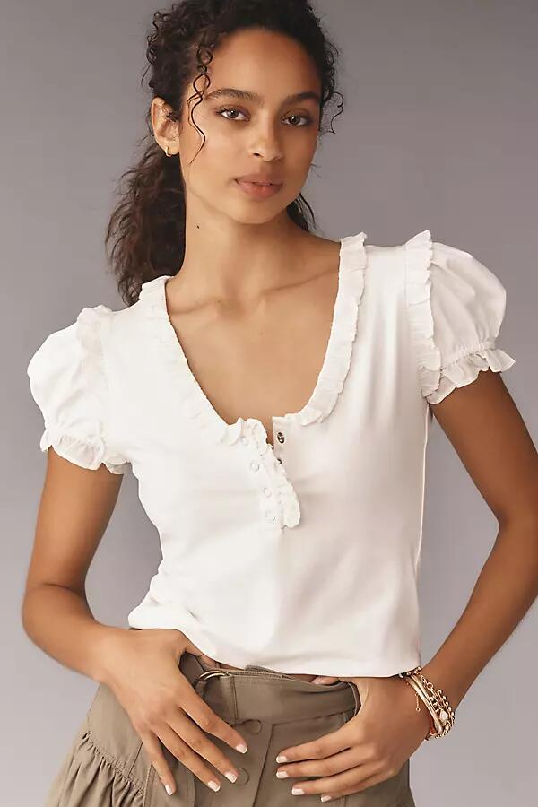 Maeve Puff-Sleeve Ruffle Henley Tee Cover