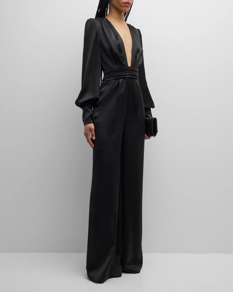 Ramy Brook Madelane Pleated Deep V-Neck Jumpsuit Cover