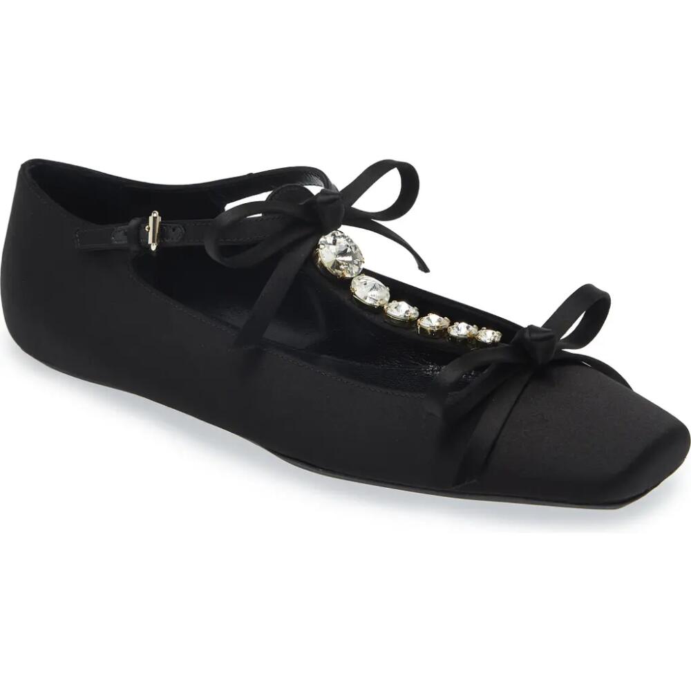 Giambattista Valli Rhinestone T-Strap Satin Ballet Flat in Black/Crystal 9100 Cover