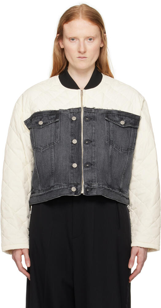 MM6 Maison Margiela Off-White & Black Paneled Denim Bomber Jacket Cover