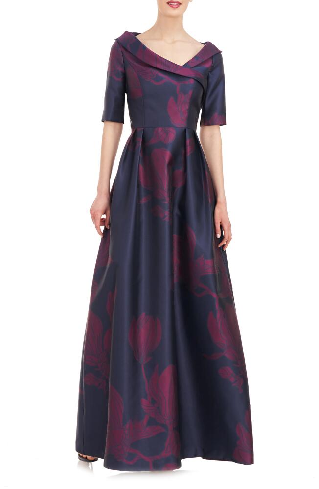 Kay Unger Coco Floral Print Gown in Carbon/Boysenberry Cover