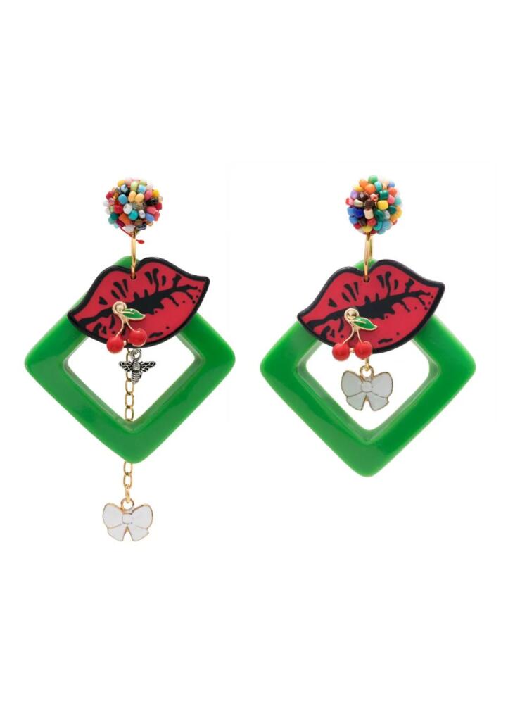 Amir Slama lips-motif drop earrings - Green Cover