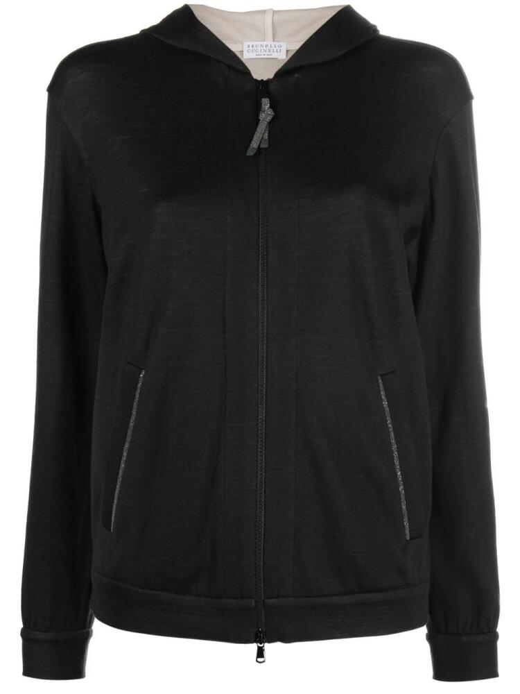 Brunello Cucinelli Monili-embellished zip-up hoodie - Black Cover