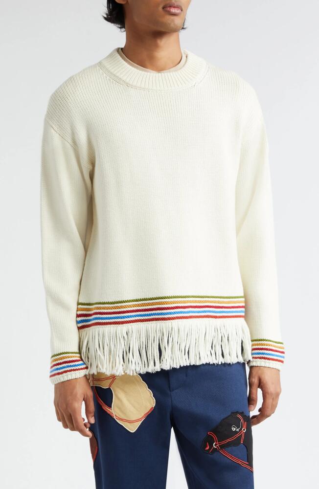 Bode Merino Wool Fringe Sweater in Cream Cover