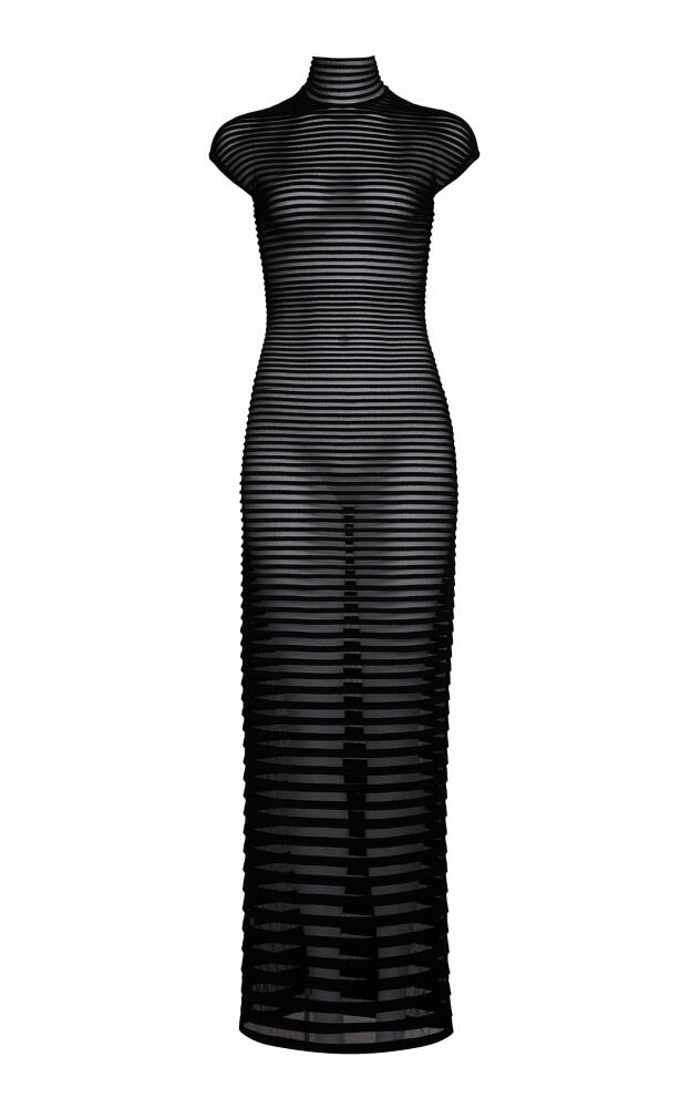 ALAA - Open-Back Stripe-Knit Turtleneck Maxi Dress - Black Cover