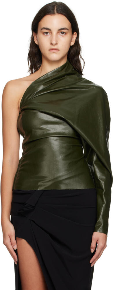 Rick Owens Green One Sleeve Denim Blouse Cover