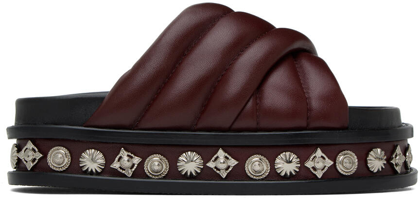 Toga Pulla Burgundy Embellished Leather Sandals Cover