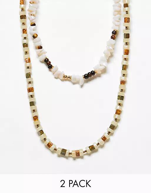 ASOS DESIGN 2-pack beaded necklace set with chips in multi Cover