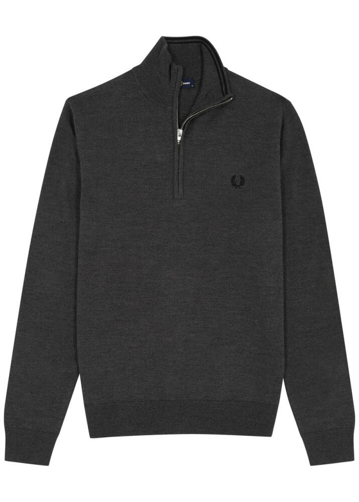 Fred Perry Logo-embroidered Wool-blend Half-zip Jumper - Grey Cover